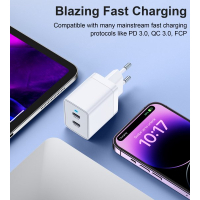Зарядний пристрій Choetech 2xUSB-C 40W PD/QC/PPS (Q5006-EU-WH) Diawest