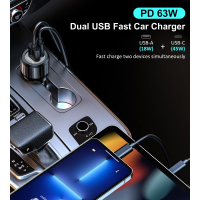 Зарядное устройство Choetech car USB-A/USB-C 63W QC3.0/PD/PPS black (TC0010-BK) Diawest