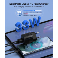 Зарядний пристрій Choetech GaN USB-A/USB-C 33W QC3.0/PD/PPS (PD5006-EU-BK) Diawest