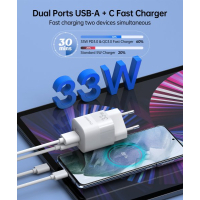 Зарядний пристрій Choetech GaN USB-A/USB-C 33W QC3.0/PD/PPS (PD5006-EU-WH) Diawest