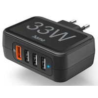 Зарядний пристрій Hama 4xUSB-A QC, Qualcomm 3.0, 33W Black (00201629) Diawest