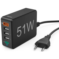 Зарядний пристрій Hama 1xQC3.0, 3xUSB-A, 1xUSB-C PD 51W (00201630) Diawest