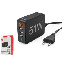 Зарядний пристрій Hama 1xQC3.0, 3xUSB-A, 1xUSB-C PD 51W (00201630) Diawest