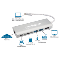 Концентратор Intracom USB3.1 Type-C to HDMI/USB 3.0x2/RJ45/SD/PD 60W Hub 7-in-1 Manhattan (152075) Diawest