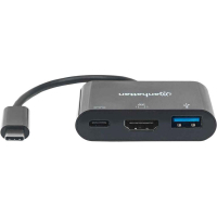 Концентратор Intracom USB3.1 Type-C to USB3.0/HDMI/USB-C (F) black Manhattan (152037) Diawest