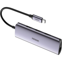 Концентратор Ugreen USB3.0 Type-C to USB 3.0x3/RJ45/ CM236 (60718) Diawest
