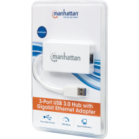 Концентратор Intracom Manhattan Pocket Hub 3-port USB3.0 + RJ45 Gigabit Ethernet White (507578) Diawest