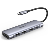 Концентратор Ugreen USB3.0 Type-C to HDMI/SDTF/USB 3.0x2/PD CM195 (70411) Diawest