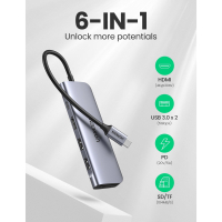 Концентратор Ugreen USB3.0 Type-C to HDMI/SDTF/USB 3.0x2/PD CM195 (70411) Diawest