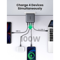 Зарядний пристрій Ugreen 4xUSB 100W GAN (USB-A+3*USB-C) Tech Fast Charger CD226 Grey (90575) Diawest