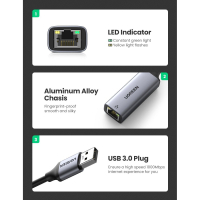 Перехідник USB 3.0 to Ethernet RJ45 1000 Mb CM209 Ugreen (50922) Diawest