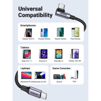 Дата кабель USB 2.0Type-C to Type-C 3.0m 60W US255 90-degree Angle Black Ugreen (80714) Diawest