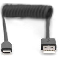 Дата кабель USB 2.0 AM to Type-C 1.0m (0.32m) spiral black Digitus (AK-300430-006-S) Diawest