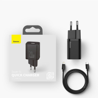 Зарядное устройство Baseus Super Si 1C 20W With Cable Type-C/iP Black (TZCCSUP-B01) Diawest