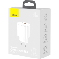 Зарядний пристрій Baseus Compact Quick Charger U+C 20W EU White (CCXJ-B02) Diawest