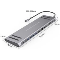 Порт-реплікатор XoKo 14-in-1 Dock USB-C (HDMI/VGA/USB3.0/.../USB-C PD/RJ45/..) (XK-AC1400-SL) Diawest