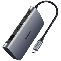 Концентратор Ugreen USB3.0 Type-C to USB 3.0x2/HDMI/RJ45/SD/TF/PD CM212 gray (50852) Diawest