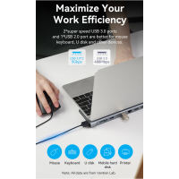 Концентратор Vention USB3.1 Type-C to DP/HDMI/VGA/USB-C/USB3.0x3/RJ45/SD/TF/TRRS 3.5mm/PD 100W 12in1 (THSHC) Diawest