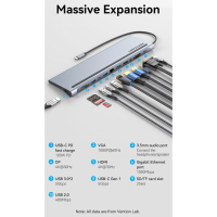 Концентратор Vention USB3.1 Type-C to DP/HDMI/VGA/USB-C/USB3.0x3/RJ45/SD/TF/TRRS 3.5mm/PD 100W 12in1 (THSHC) Diawest