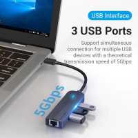 Концентратор Vention USB 3.1 Type-C to 3xUSB 3.0+MicroUSB+RJ45 100M Ethernet black (TGPBB) Diawest