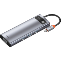 Концентратор Baseus USB3.1 Type-C to USB C(PD)100W/HDMI 4K 30Hz/VGA/USB3.2/RJ45/SD+TF,9in1 Grey (CAHUB-CU0G) Diawest