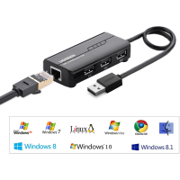 Концентратор Ugreen USB 3.0 Type A to 3xUSB 2.0 + RJ45 1000M Ethernet black (20264) Diawest