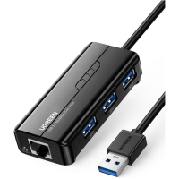 Концентратор Ugreen USB 3.1 Type-A to 3хUSB 3.0 + RJ45 1000M Ethernet black (20265) Diawest