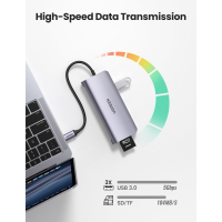 Концентратор Ugreen USB3.0 Type-C to USB 3.0x3/HDMI/VGA/RJ45/SDTF/PD CM179 gray (40873) Diawest