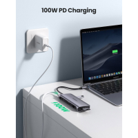 Концентратор Ugreen USB3.0 Type-C to USB 3.0x3/HDMI/VGA/RJ45/SDTF/PD CM179 gray (40873) Diawest