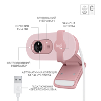 Веб-камера Logitech Brio 100 Full HD Rose (960-001623) Diawest