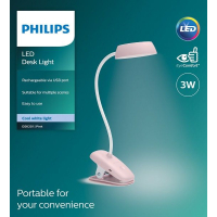 Настільна лампа Philips LED Reading Desk lamp Donutclip 3W, 4000K, 1200mAh (Lithium battery), рожевий (929003179627) Diawest