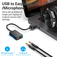 Звукова плата Vention Audio USB 2х3,5 мм jack 0.15m (CDYB0) Diawest