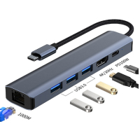 Концентратор Dynamode 7-in-1 USB-C to HDTV 4K/30Hz, 2хUSB3.0, RJ45, USB-C PD 100W, SD/MicroSD (BYL-2303) Diawest