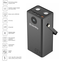 Батарея універсальна ColorWay 60 000 mAh Powerful PD/65W, QC/4.0, AFC, FCP, Black (CW-PB600LPA5BK-PDD) Diawest