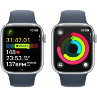 Смарт-годинник Apple Watch Series 9 GPS 41mm Silver Aluminium Case with Storm Blue Sport Band - M/L (MR913QP/A) Diawest