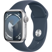 Смарт-годинник Apple Watch Series 9 GPS 45mm Silver Aluminium Case with Storm Blue Sport Band - S/M (MR9D3QP/A) Diawest