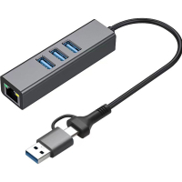Адаптер USB 3.0 Type-C/Type-A to RJ45 Gigabit Lan, 3*USB 3.0, cable 13 cm Dynamode (DM-AD-GLAN-U3) Diawest