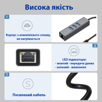 Адаптер USB 3.0 Type-C/Type-A to RJ45 Gigabit Lan, 3*USB 3.0, cable 13 cm Dynamode (DM-AD-GLAN-U3) Diawest