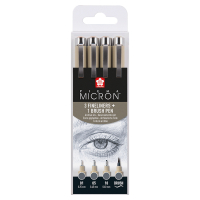 Лайнер Sakura Набір Pigma Micron 4 шт, (0.1/0.5/10/лінер-пензель Pigma Brush), Сірий (8712079474294) Diawest