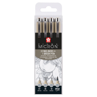 Лайнер Sakura Набір Pigma Micron 4 шт, (0.1/0.5/10/лінер-пензель Pigma Brush), Світло-сірий (8712079474287) Diawest