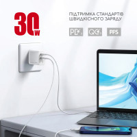 Зарядний пристрій Intaleo 30W GAN USB-C PD+USB-A QC 3.0 white (1283126578274) Diawest