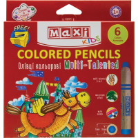 Олівці кольорові Maxi Multi-Talented 3 в 1, 6 кольорів з чинкою, круглі (MX15171) Diawest