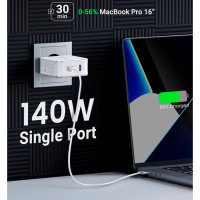 Зарядний пристрій Ugreen 3xUSB 140W GaN (2хUSB-C+USB-A) CD289 with C to C Cable 1.5 м White (15339) Diawest