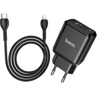 Зарядний пристрій HOCO N5 Favor dual port PD20W+QC3.0 (cable C to iP) Black (6931474738912) Diawest