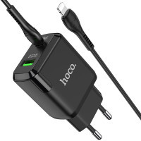 Зарядний пристрій HOCO N5 Favor dual port PD20W+QC3.0 (cable C to iP) Black (6931474738912) Diawest