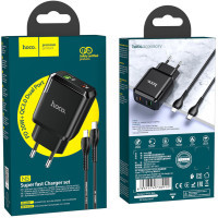 Зарядний пристрій HOCO N5 Favor dual port PD20W+QC3.0 (cable C to iP) Black (6931474738912) Diawest