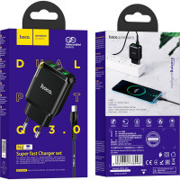 Зарядний пристрій HOCO N6 Charmer dual port QC3.0 charger set(Type-C) Black (6931474738998) Diawest