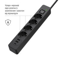 Мережевий фільтр живлення ColorWay CW-CHE432PDB, 4 розетки/3USB 2M (CW-CHE432PDB) Diawest