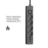 Мережевий фільтр живлення ColorWay CW-CHE432PDB, 4 розетки/3USB 2M (CW-CHE432PDB) Diawest