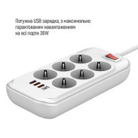 Мережевий фільтр живлення ColorWay CW-CHE64PDW, 6 розеток/4USB 2M (CW-CHE64PDW) Diawest